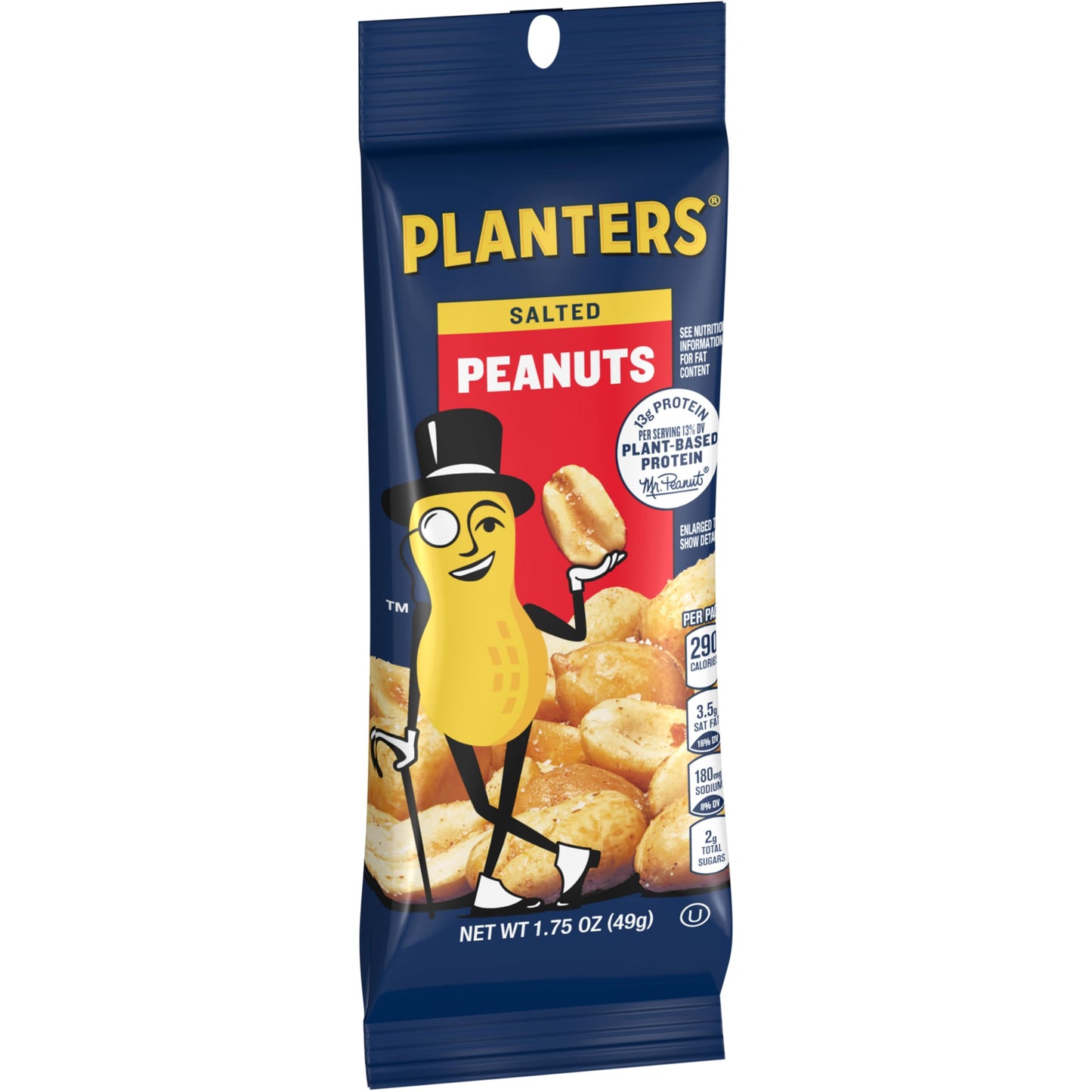 PLANTERS Salted Peanuts, Snack Nuts, Plant-Based Protein, 1.75 oz Bag, Pack of 12
