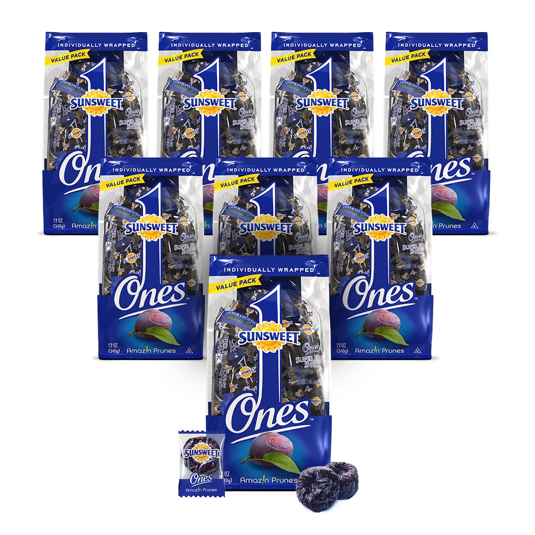 Sunsweet Amazin Prunes Ones - Prunes Pitted Unsweetened & Dried - Gluten Free, Vegan, Low Fat - Fiber & Minerals - 12 oz pouch 