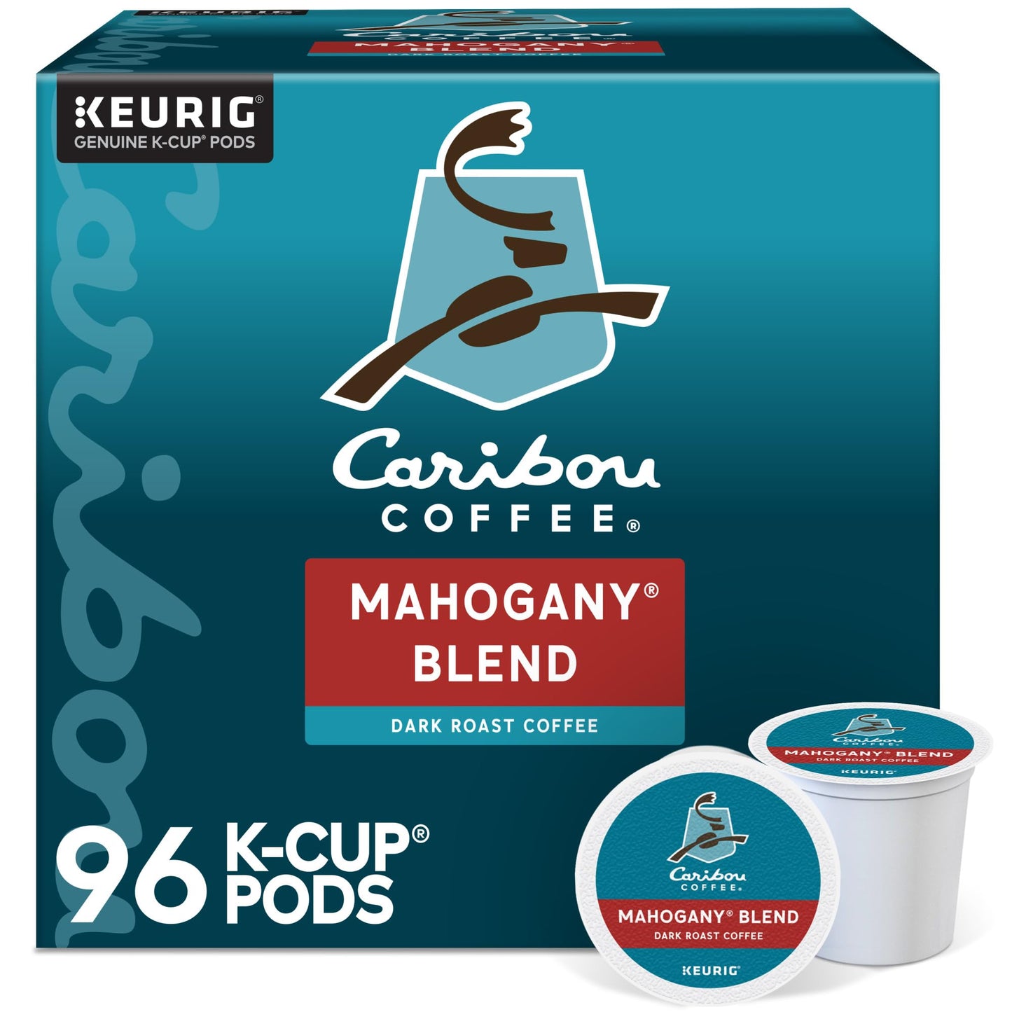 Caribou Coffee Mahogany K-Cup Pods, Dark Roast, 96 Count, 24 Count (Pack of 4), White, Model 5000203157