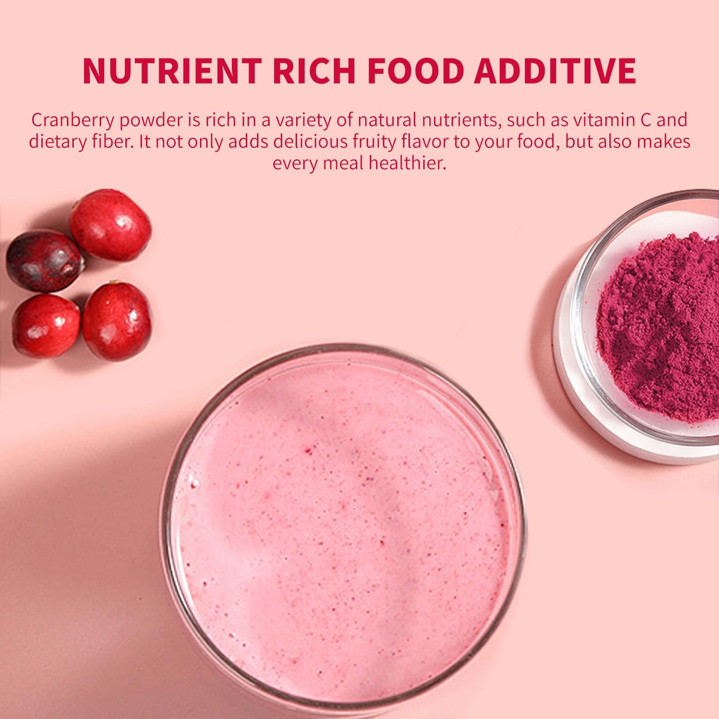 Cranberry Powder, 6.34Oz/180G Freeze Dried Cranberries Powder, Fruit Powder, No Sugar, No Additives, For Baking, Smoothies, Juic