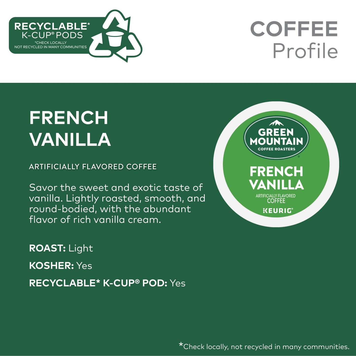 Green Mountain Coffee Roasters French Vanilla Coffee, Keurig Single-Serve K-Cup Pods, Light Roast, 32 Count