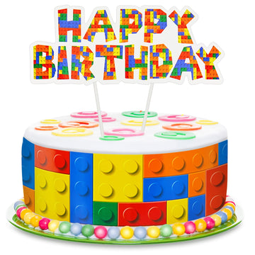 Leinuosen 9 Pieces Color Building Block Cake Border Building Block Birthday Cake Topper Building Blocks Cake Decoration For Birt