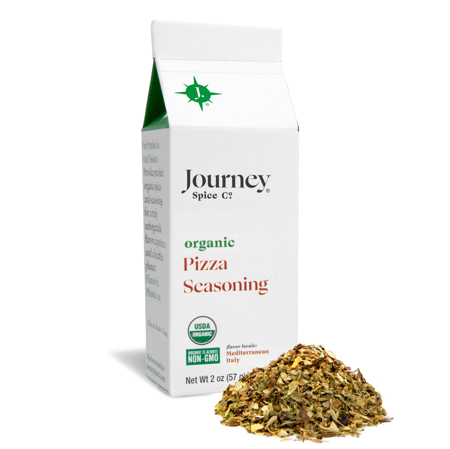 Organic Pizza Seasoning by Journey Spice Co. | Salt-Free, Sugar-Free, Non-GMO, MSG-Free | Natural Mediterranean Italian Spice He