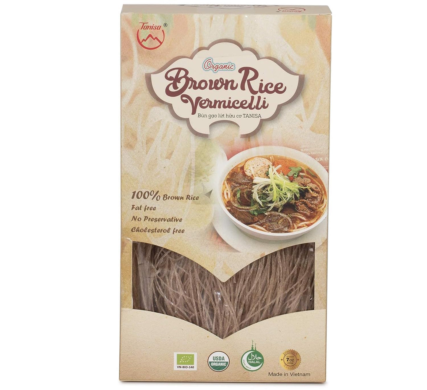Tanisa Organic Brown Rice Noodles, Instant Brown Rice Ramen Noodles, For Vietnamese Bun Bo, Healthy Vermicelli Rice Noodles (Org