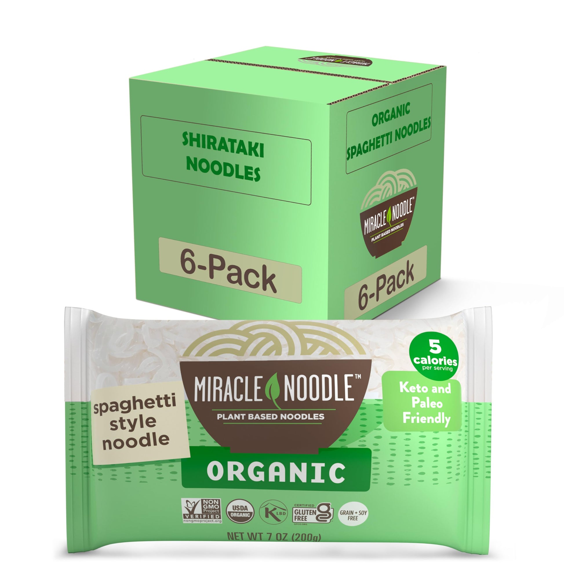 Miracle Noodle Organic Spaghetti Noodles, Low Carb, Vegan, Gluten Free, 7 Oz, Pack of 6