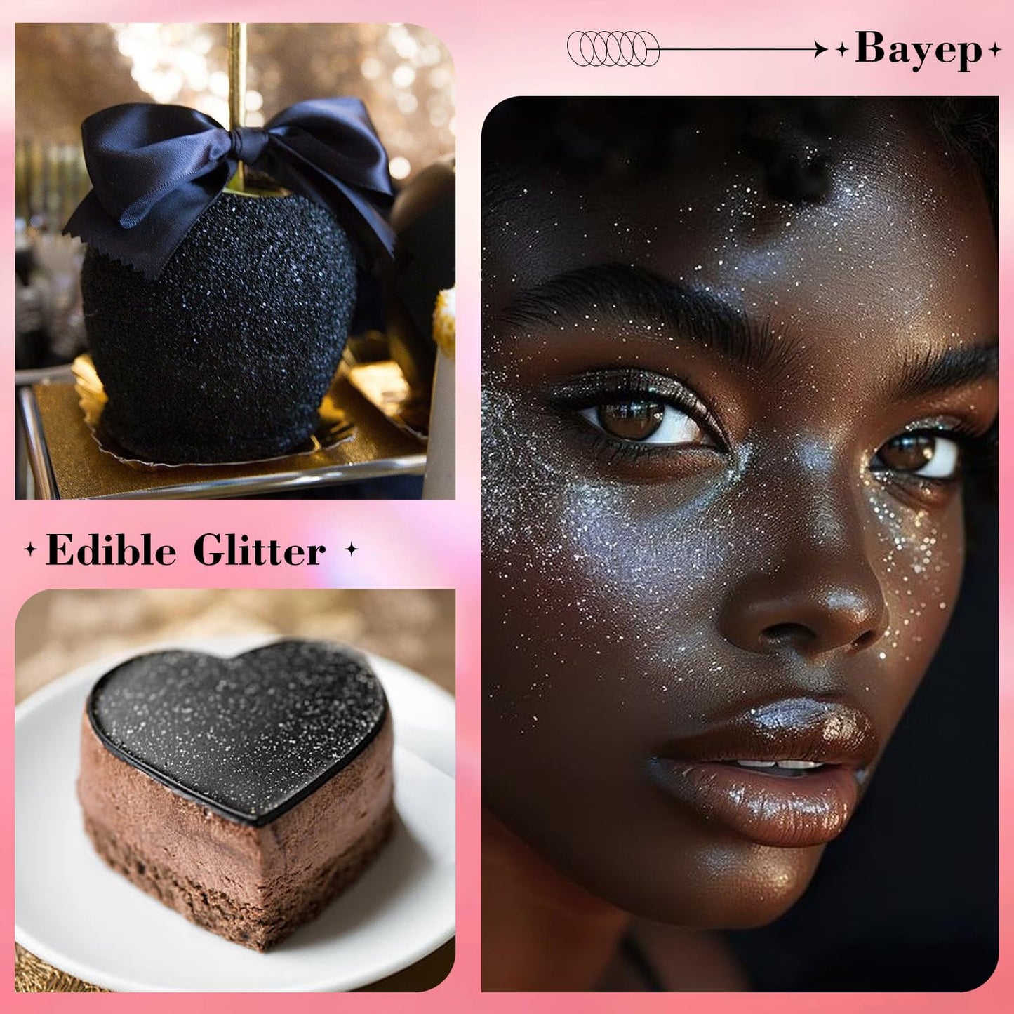 bayep Shimmer Black Edible Glitter for Drinks and Cakes, 30g Luster Dust for Party Supplies