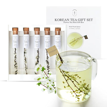 KKOKDAM Tea Gift Set - Bridal Wreath Flower Tea Stick - Loose Leaf Tea Set, Blooming Tea Flowers, Korean Tea Set, Unique Tea Gif