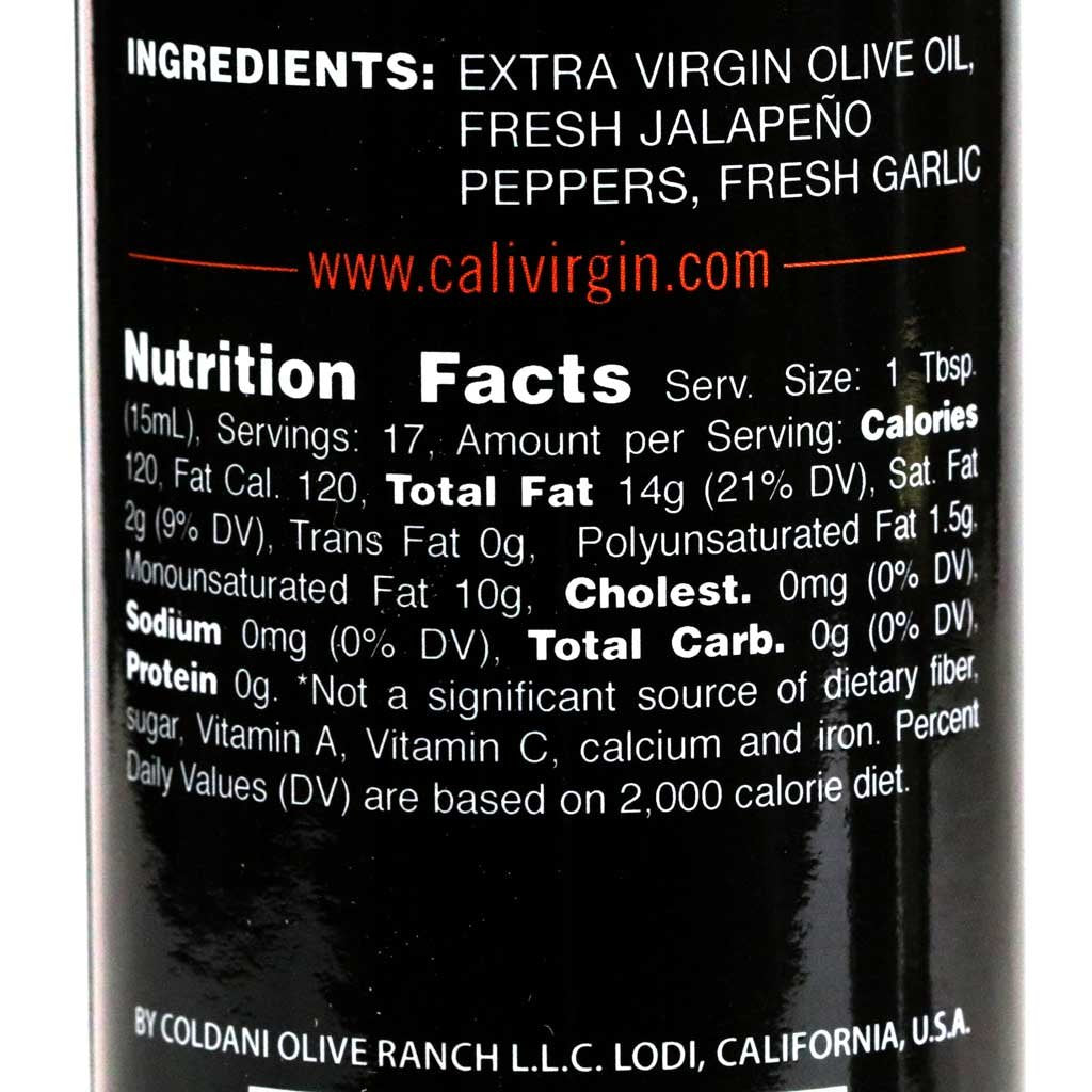 Calivirgin Jalapeno Garlic Flavored Olive Oil - Jalapeno Garlic Infused Extra Virgin Olive Oil - Cold Pressed Olive Oil - Jalape