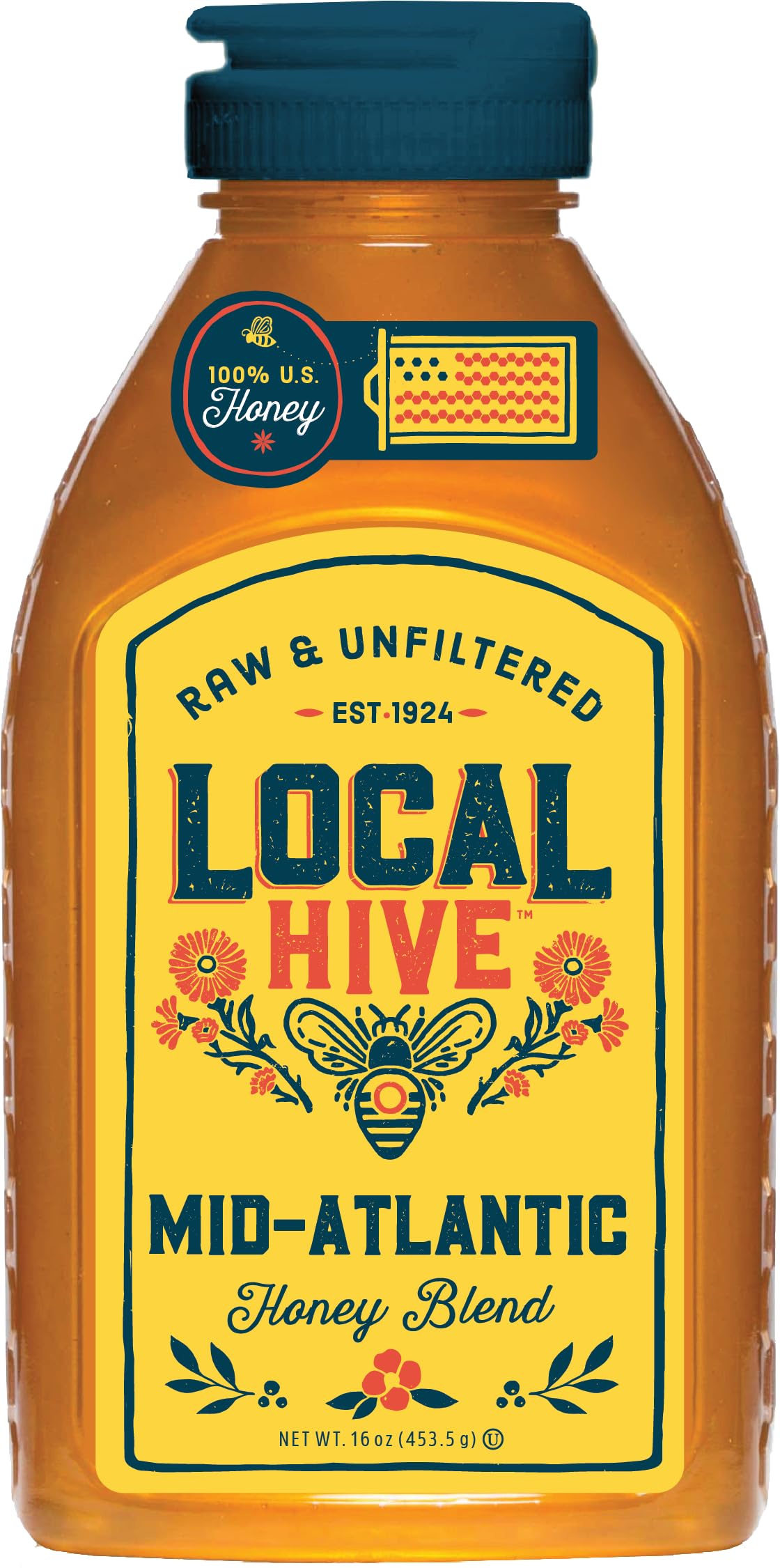 Local Hive Mid Atlantic Raw Unfiltered Honey 16Oz. 100% Us Honey Sourced From American Bees And Beekeepers.