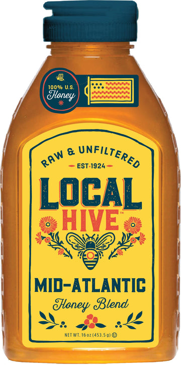 Local Hive Mid Atlantic Raw Unfiltered Honey 16Oz. 100% Us Honey Sourced From American Bees And Beekeepers.