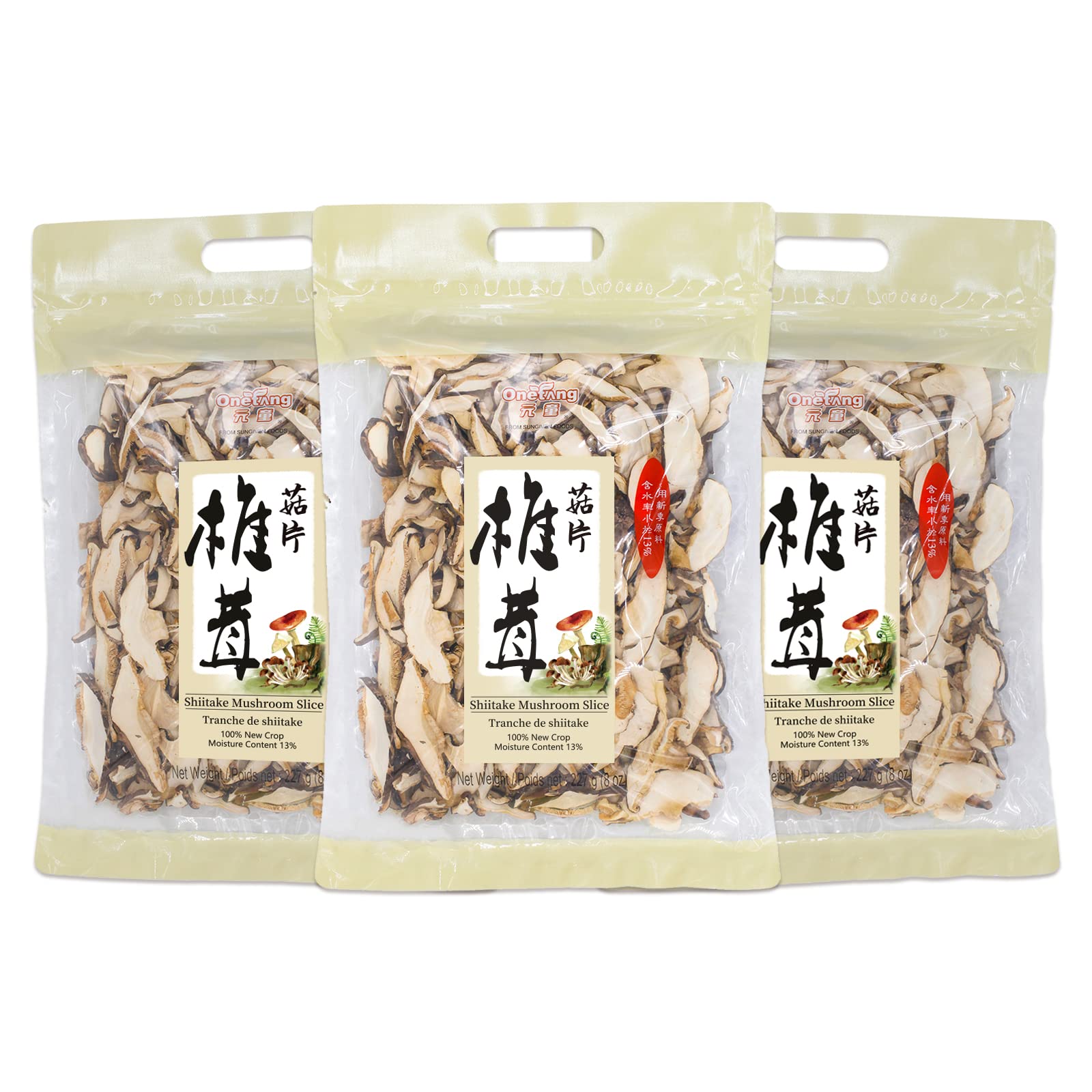 ONETANG Dried Mushroom Slices - Premium Grade, Extra Thick, 24.03 Oz (3 Pack of 8.01 Oz) - No Fumigation, Black