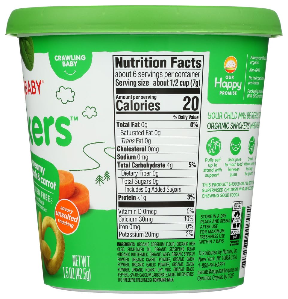 Happy Baby Organic Baked Creamy Spinach & Carrot Snacker Cup, 1.5 Oz