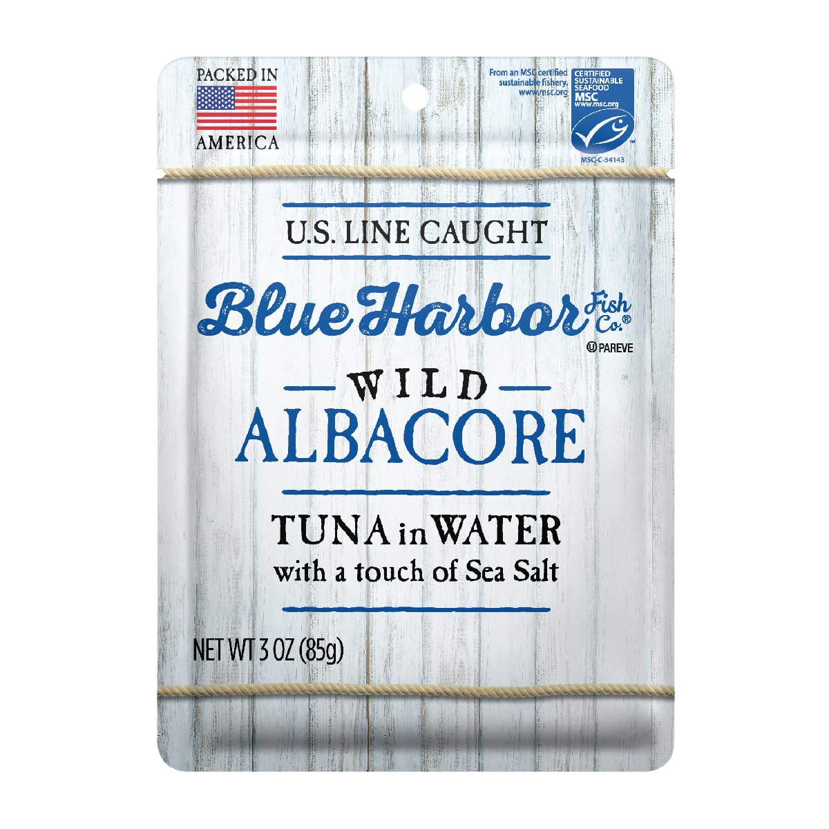 Blue Harbor Fish Co. Wild Albacore Tuna in Water with Sea Salt - 3 oz Pouch (Pack of 12)