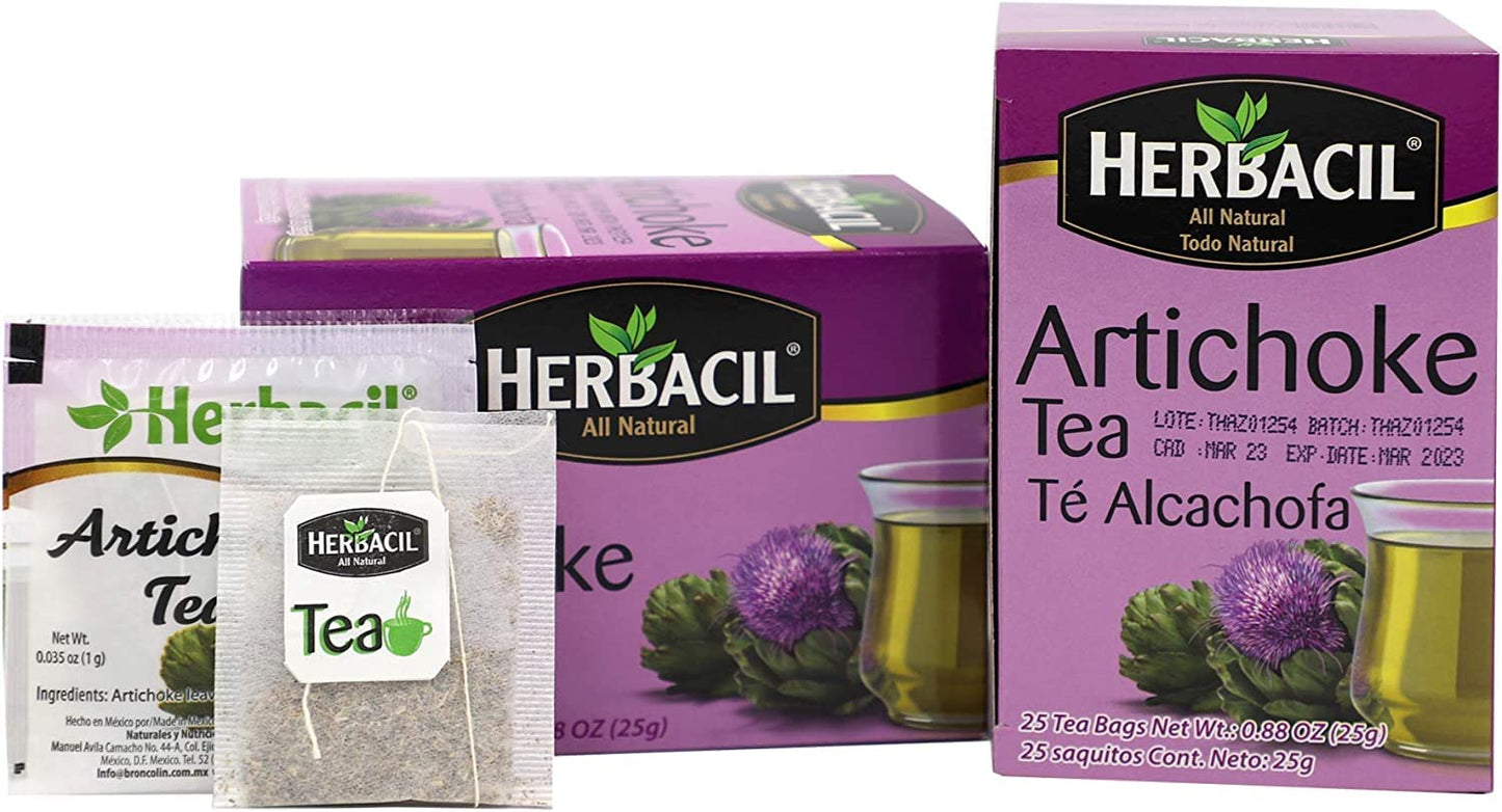 Herbacil Artichoke Tea  Herbal Tea  Caffeine-Free  2-pack of 25 tea bags per box (50 bags)