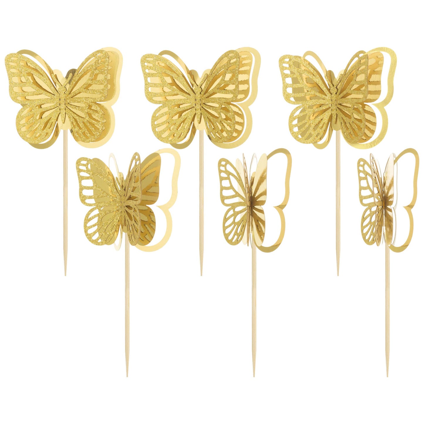 Gyufise 24 Pack 3D Butterfly Cupcake Toppers Assembled Double Layers Gold Glitter Butterfly Cupcake Picks Decorations For Baby S