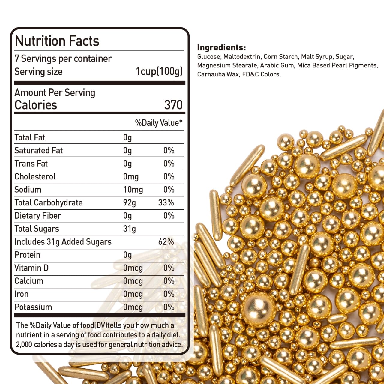 Dazzjoy Gold Pearl Rods Sprinkles, 130G/4.58Oz, Mix Size, Gold Sprinkles For Cupcake Decorating, Cupcake Toppers, Cake Decoratio