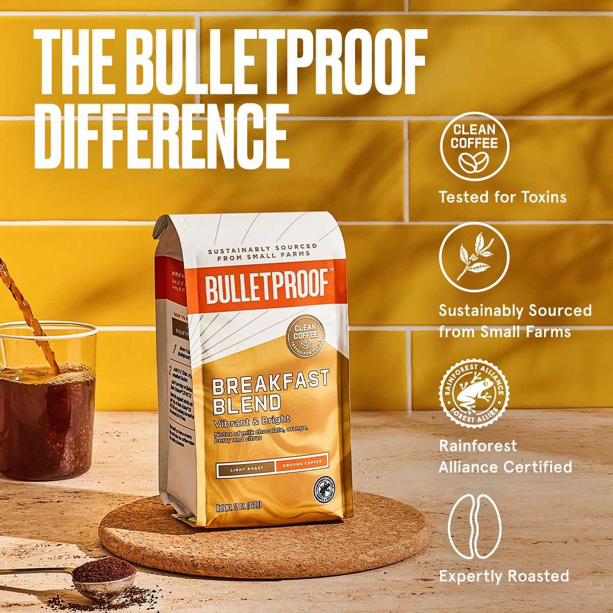 Bulletproof Breakfast Blend Light Roast Ground Coffee, 12 Ounces, 100% Arabica Coffee Sourced From Guatemala, Colombia & El Salv