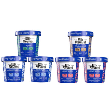 Folk Revival Keto Instant Oatmeal Variety Pack - 20G Of Protein, Low Carb, High Fiber, 2 Blueberry, 2 Maple Walnut, 1 Chai Almon