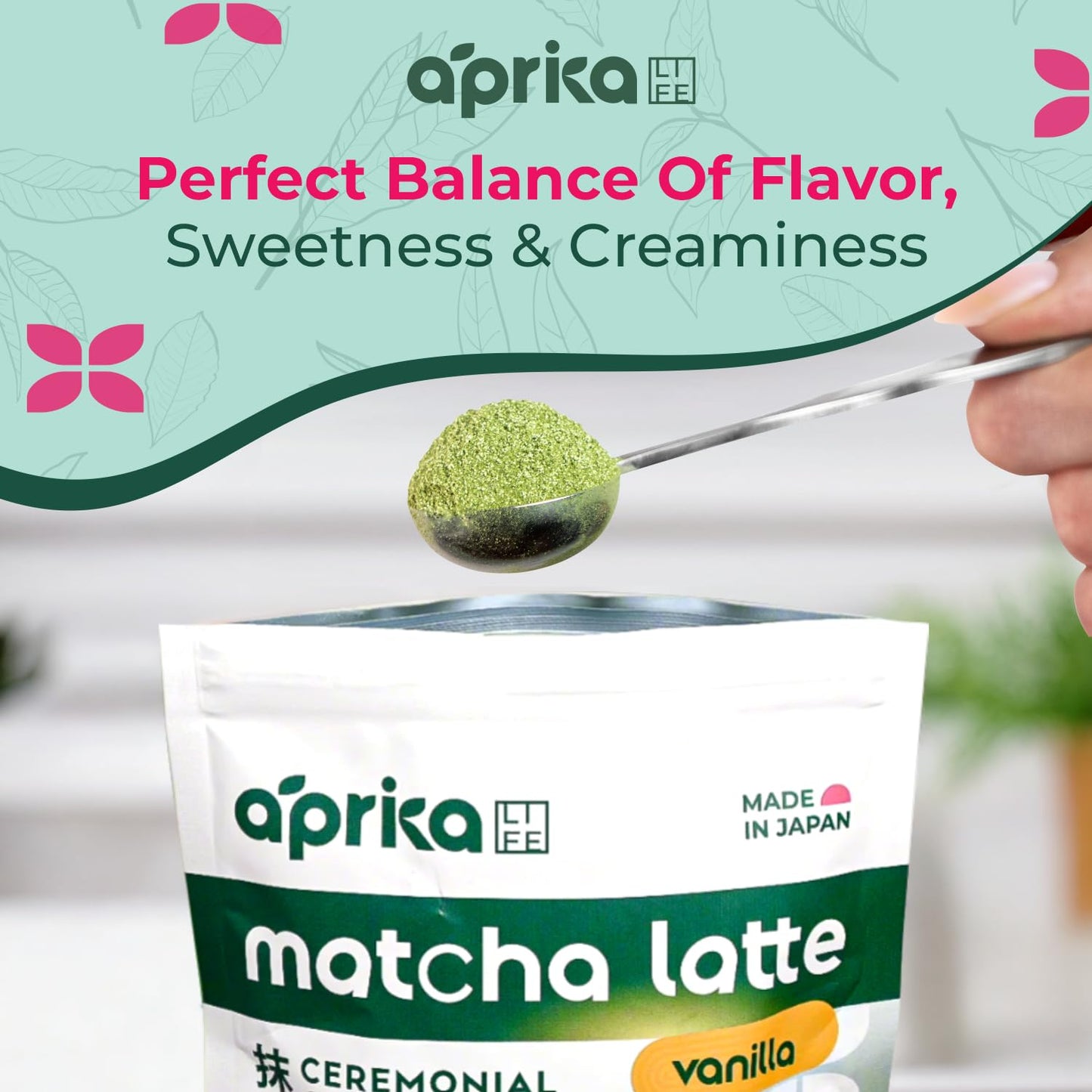 AprikaLife Matcha Latte Powder, Premium Barista Mix, Natural Vanilla Flavor, 6.8 oz / 180g