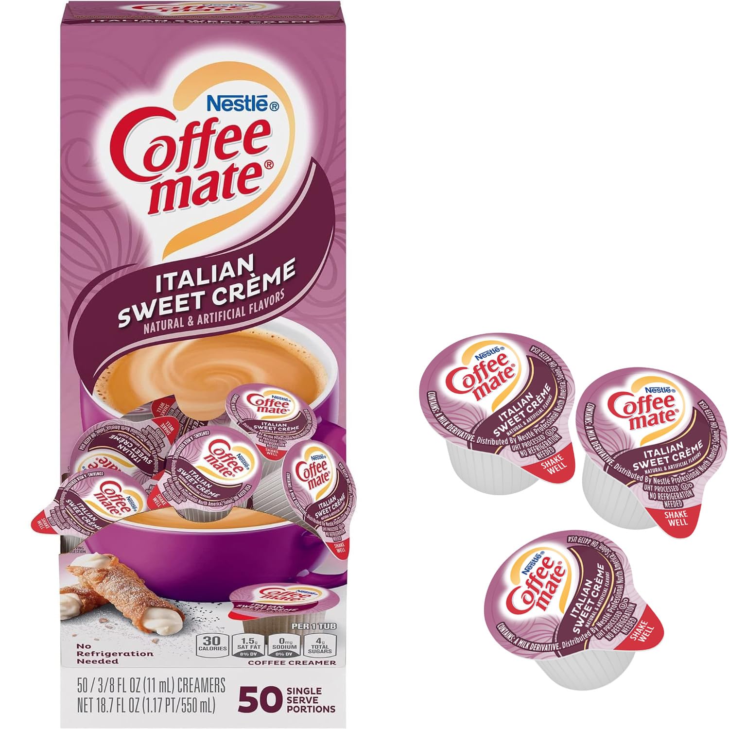 Italian Sweet Cream Liquid Coffee Creamer Singles  50 Creamers Singles Serve Box (18.7 Fl Oz.)
