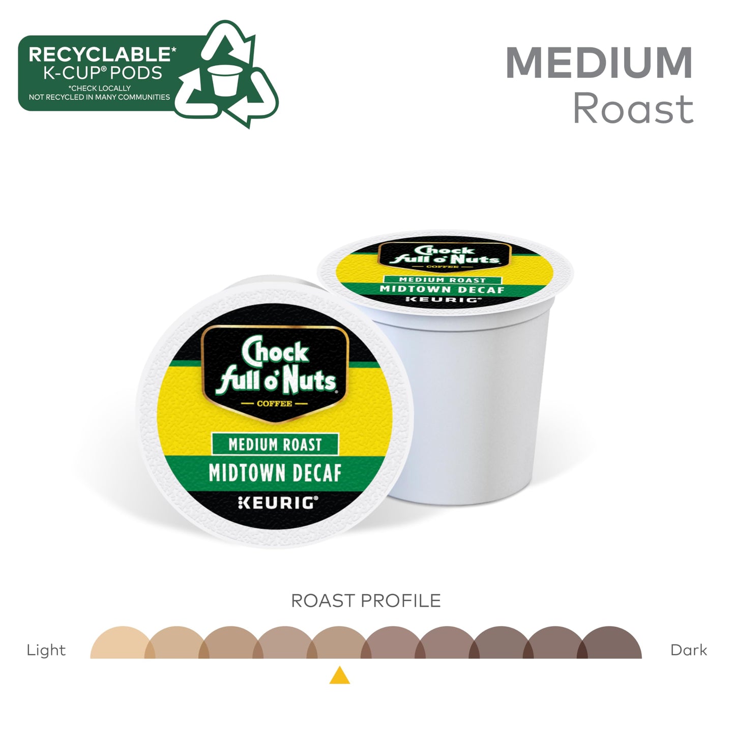 Chock Full o Nuts Decaf Keurig K-Cup Pods, Premium Arabica, Medium Roast, 12 Count
