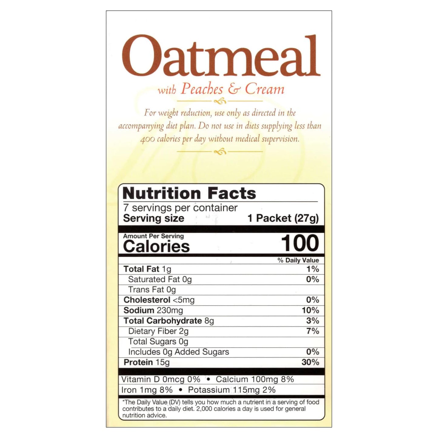 Nutmeg State Nutrition Healthywise - High Protein Oatmeal, 15G Protein, Low Calorie, High Fiber, Low Sugar, Low Fat, Ideal Protein Compatible, 7 Servings Per Box (Peaches And Cream)