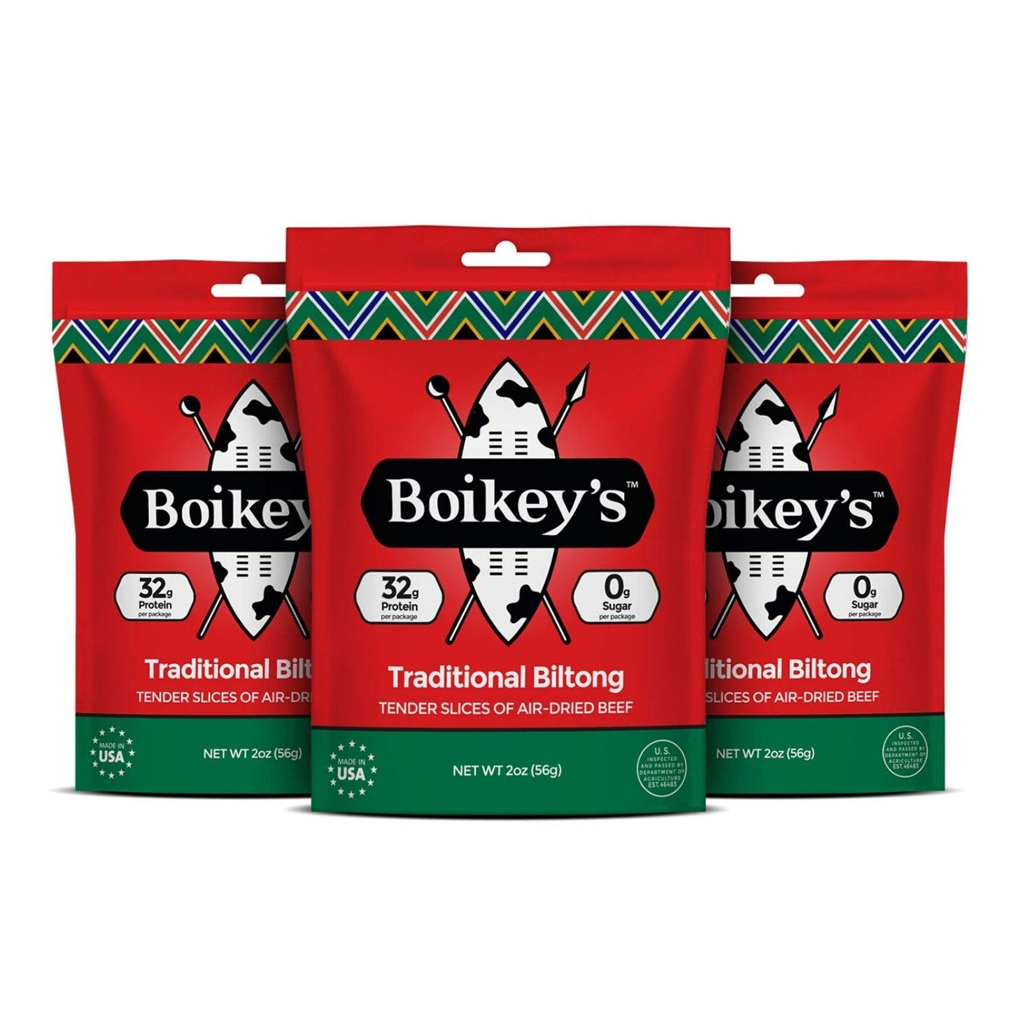 Boikeys Biltong | South African Style Beef Jerky. Gluten Free. No Sugar. Keto Friendly. (Traditional, 3 Pack - 2 Ounce Pouches)