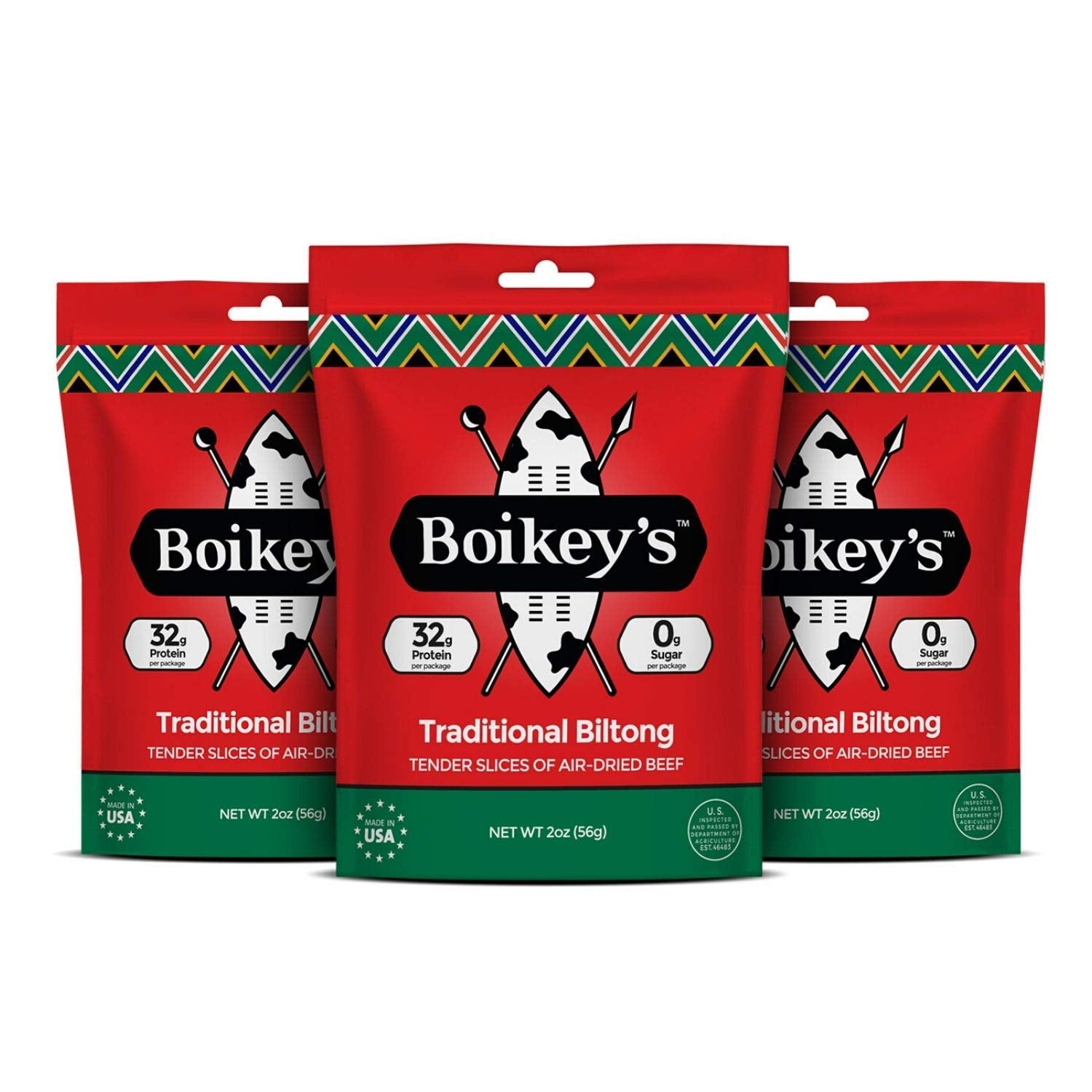 Boikeys Biltong | South African Style Beef Jerky. Gluten Free. No Sugar. Keto Friendly. (Traditional, 3 Pack - 2 Ounce Pouches)