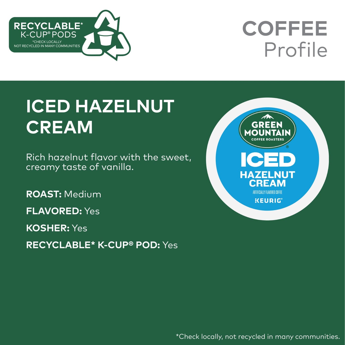 Green Mountain Coffee Roasters Iced Hazelnut Cream, Single Serve Keurig K-Cup Pods, Flavored Iced Coffee, 72 Count