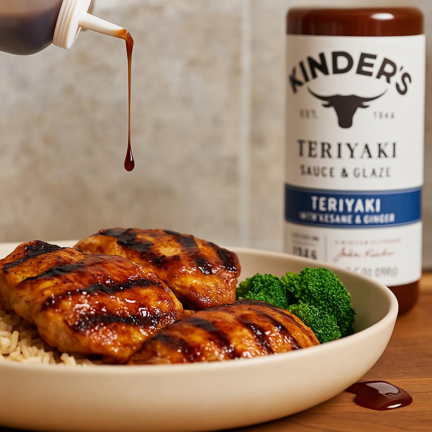 Kinders Teriyaki Sauce & Glaze - 27.5 oz Bottle - Sweet & Savory Marinade with Sesame & Ginger - No High Fructose Corn Syrup - I