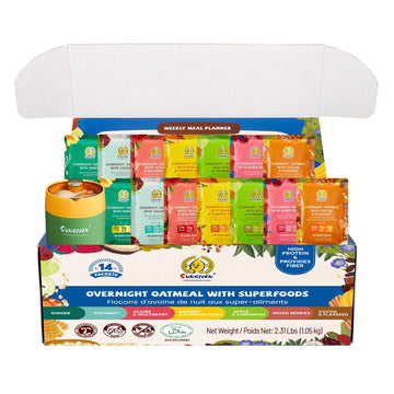 SUNGIVEN High Protein Overnight Oats with Container - 7 Flavors Low Sugar High Fiber Instant Oatmeal Health Breakfast Snacks for