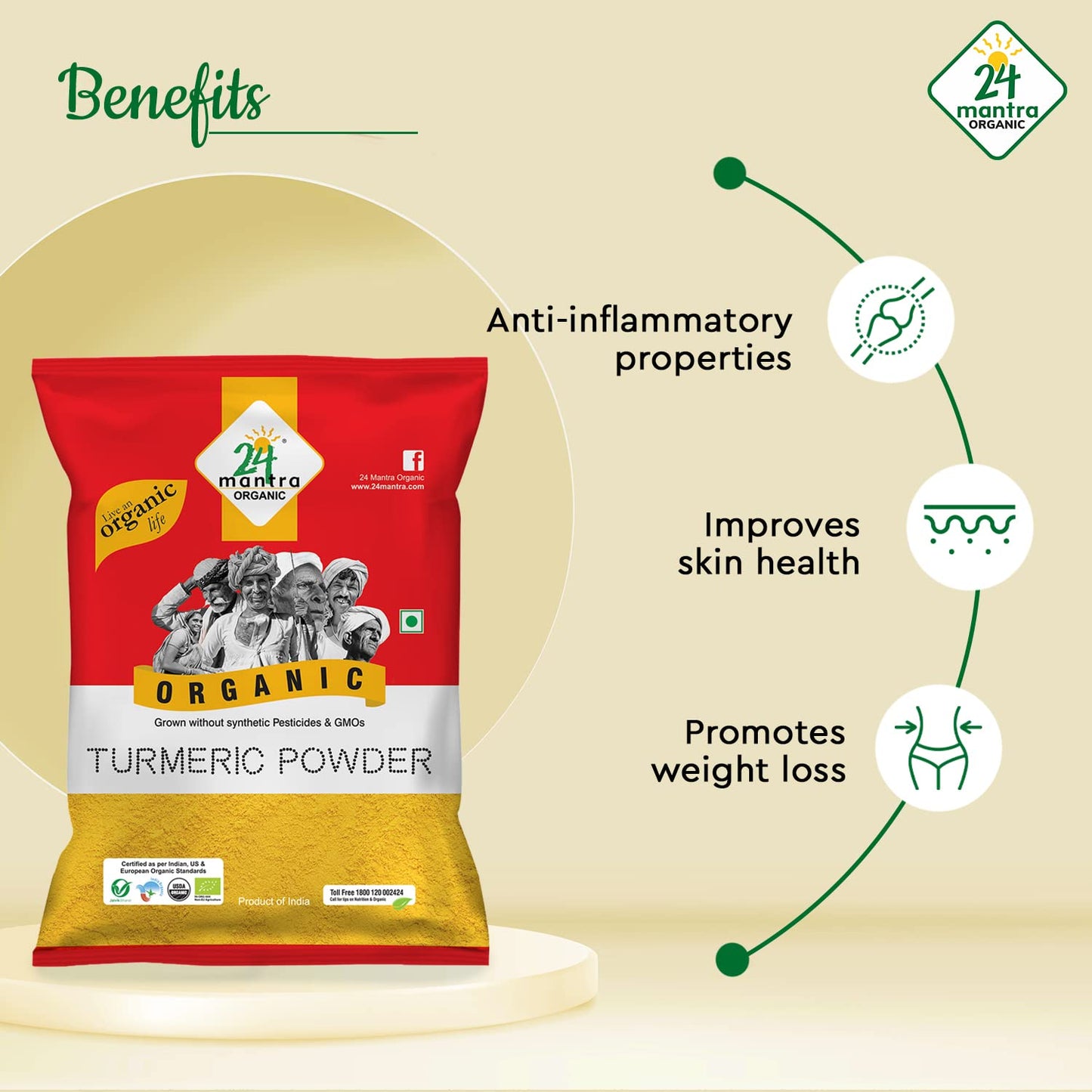 24 Mantra Organic Turmeric Powder/Haldi Powder/Pasupu Podi - 100Gms | Pack Of 1 | 100% Organic | Chemical Free & Pesticides Free