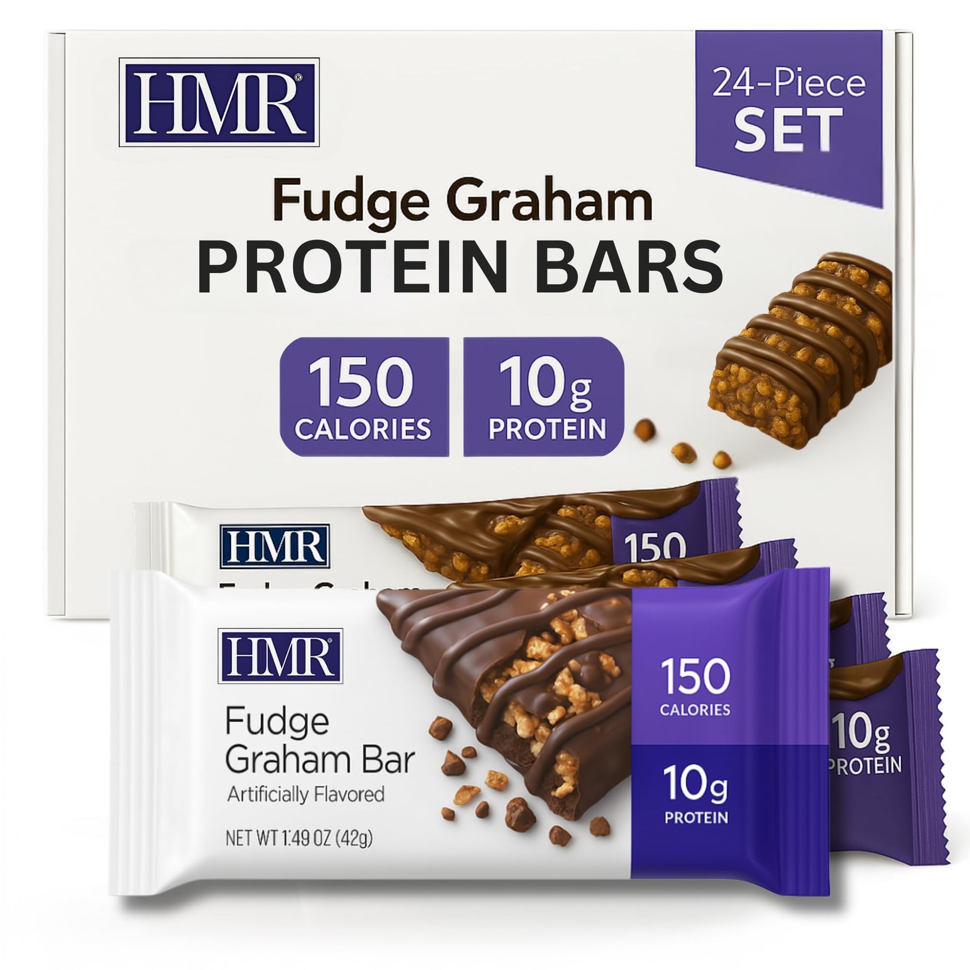 HMR Bar, Fudge Graham Protein Bar | Nutritious Snack to Support Weight Maintenance | Low Calorie Dessert | 10g of Protein | 24 C