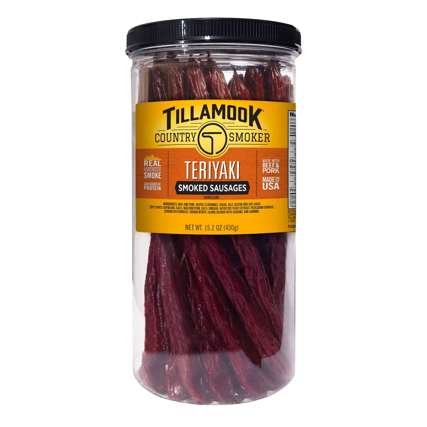 TILLAMOOK COUNTRY SMOKER Real Hardwood Smoked Sausages, Teriyaki, 15.2 Ounce Tall Jar, 20 Count