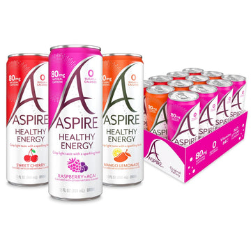 Aspire Classics Variety Pack Healthy Energy Drink, 80mg Natural Caffeine, Zero Sugar, Keto Friendly, 12 Pack