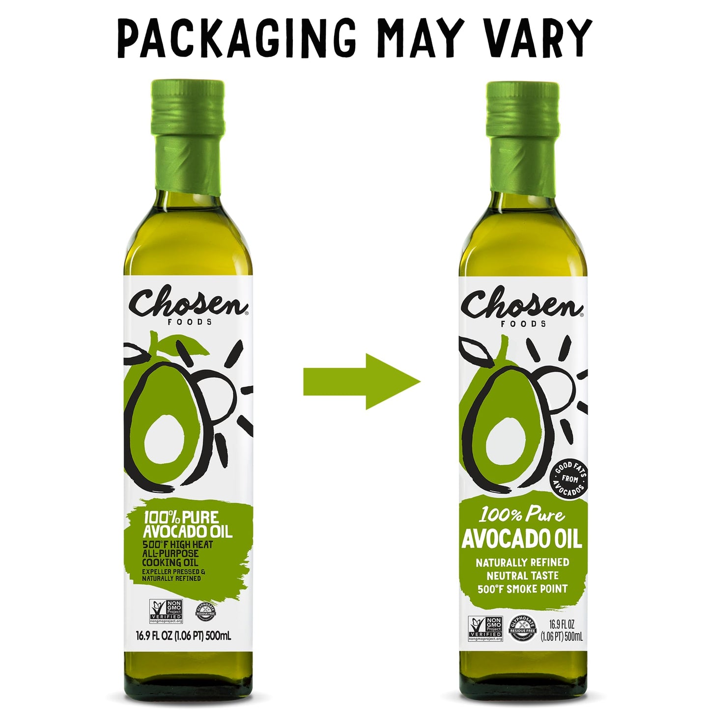 Chosen Foods 100% Pure Avocado Oil 16.9 Oz. (2 Pack), Non-Gmo For High-Heat Cooking, Frying, Baking, Homemade Sauces, Dressings And Marinades