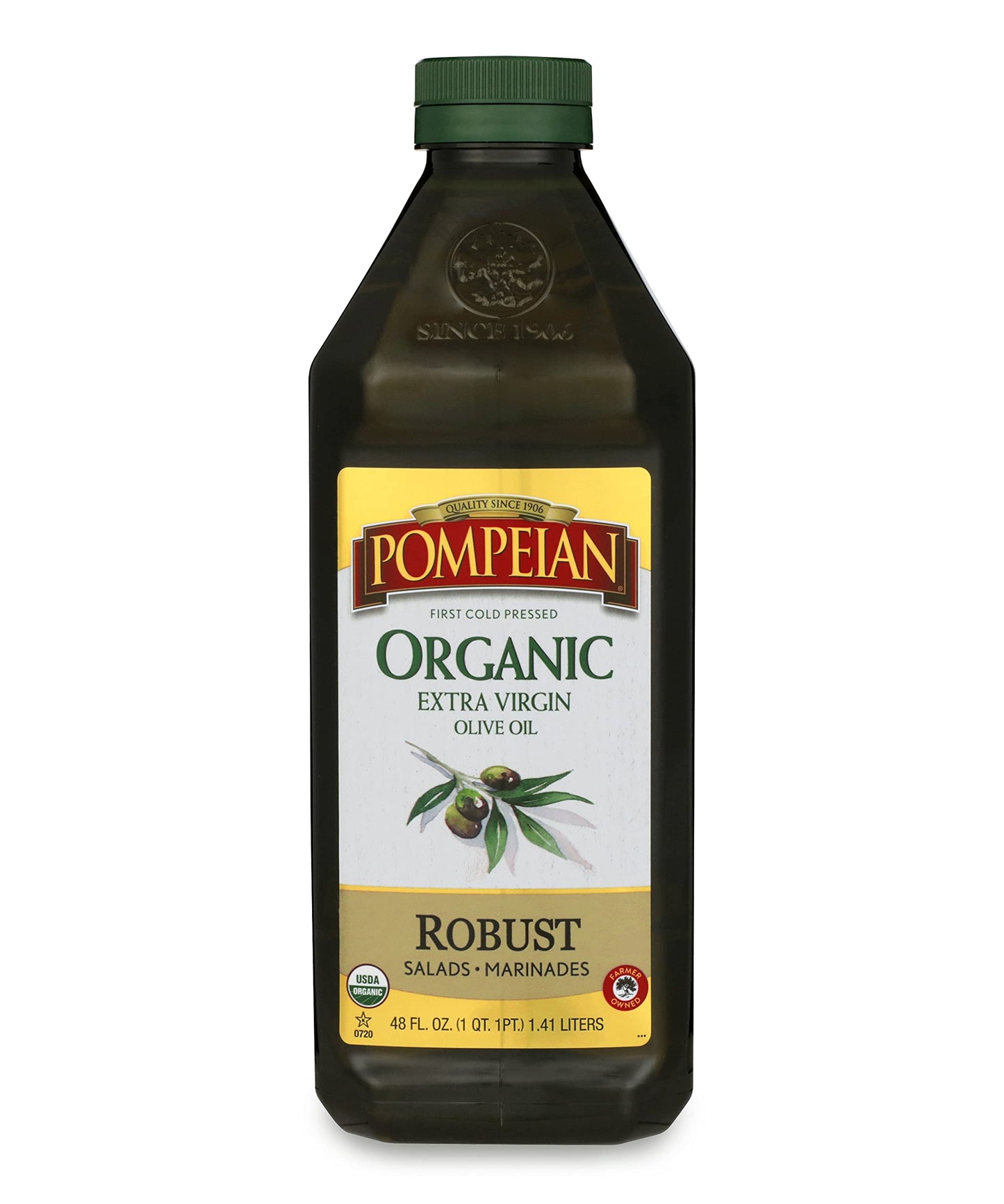 Pompeian Usda Organic Robust Extra Virgin Olive Oil, Contains Polyphenols, First Cold Pressed, Full-Bodied Flavor, Perfect For Salad Dressings & Marinades, 48 Fl. Oz