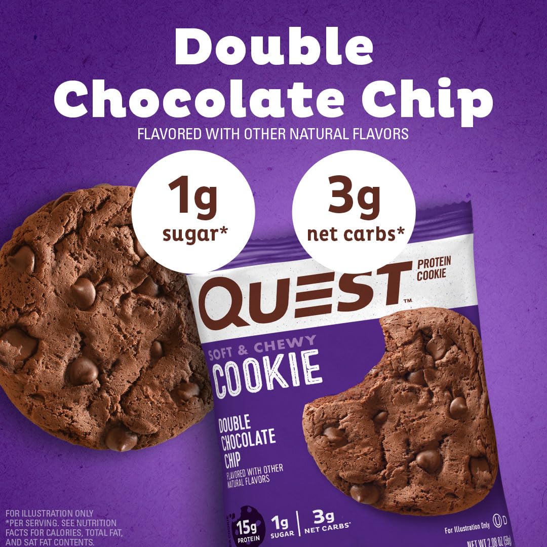 Quest Nutrition Protein Cookie - Double Chocolate Chip, High Protein, Low Carb, 12 Count