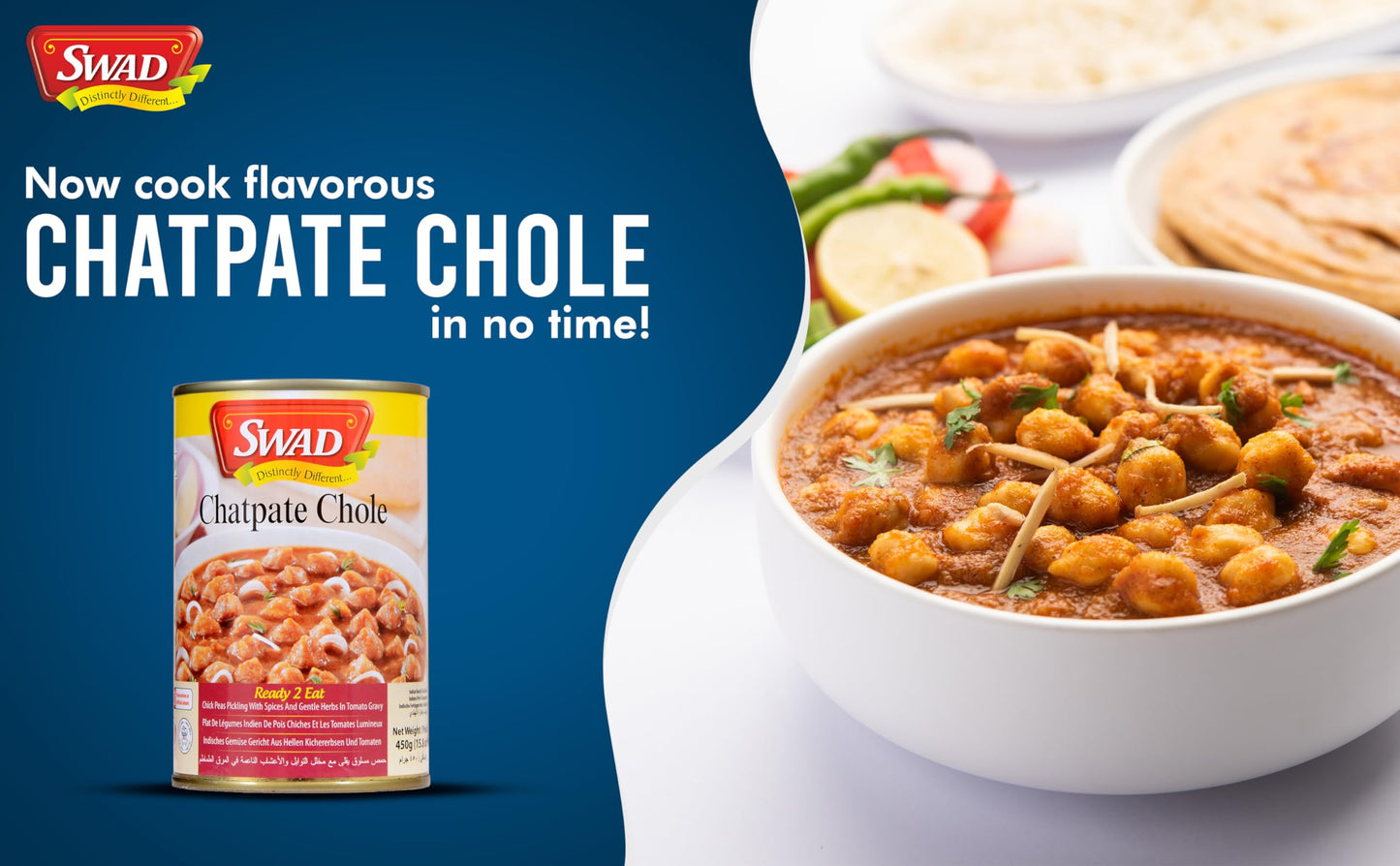 Swad Ready To Eat Chatpate Chhole Instant Mix Vegetarian Heat & Eat With No Added Preservative - 450 Grams (Pack Of 2)