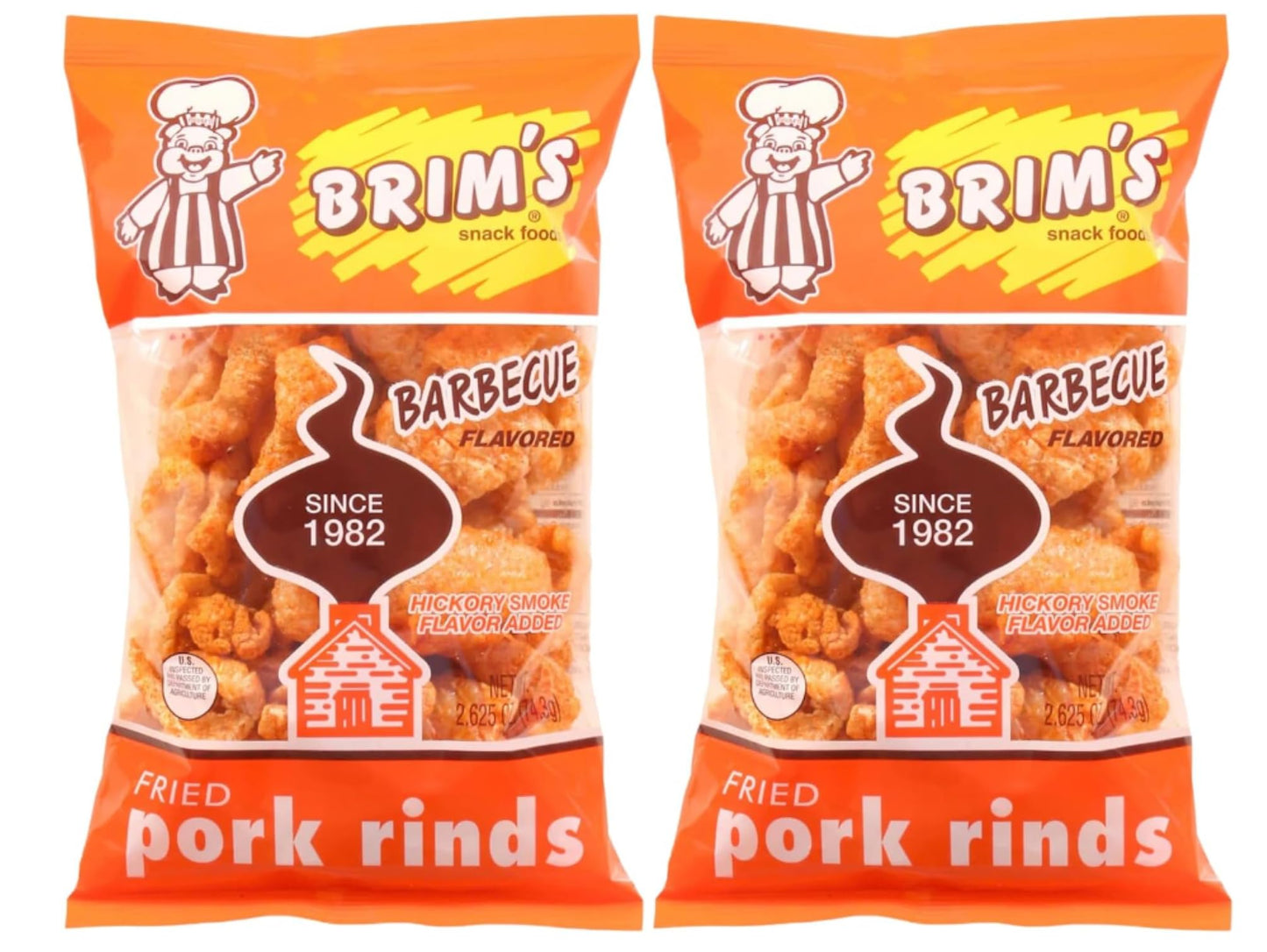 Brims Barbecue Flavored Fried Pork Rinds, 2 Bags, 2.625 oz Each, Pack of 2