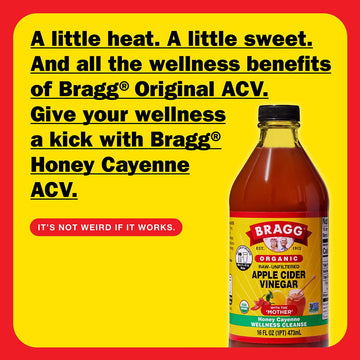 Bragg Organic Apple Cider Vinegar with Honey & Cayenne, 16 fl oz, Raw and Unfiltered