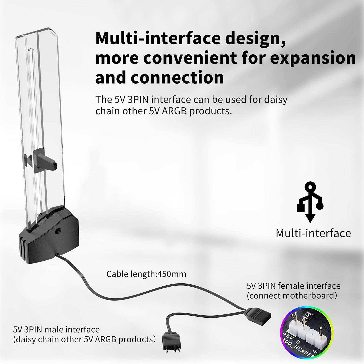Uphere 5V Addressable Rgb Graphics Card Gpu Brace Support Video Card Sag Holder,Built-In 5V Argb Lamp,Adjustable Height Support,