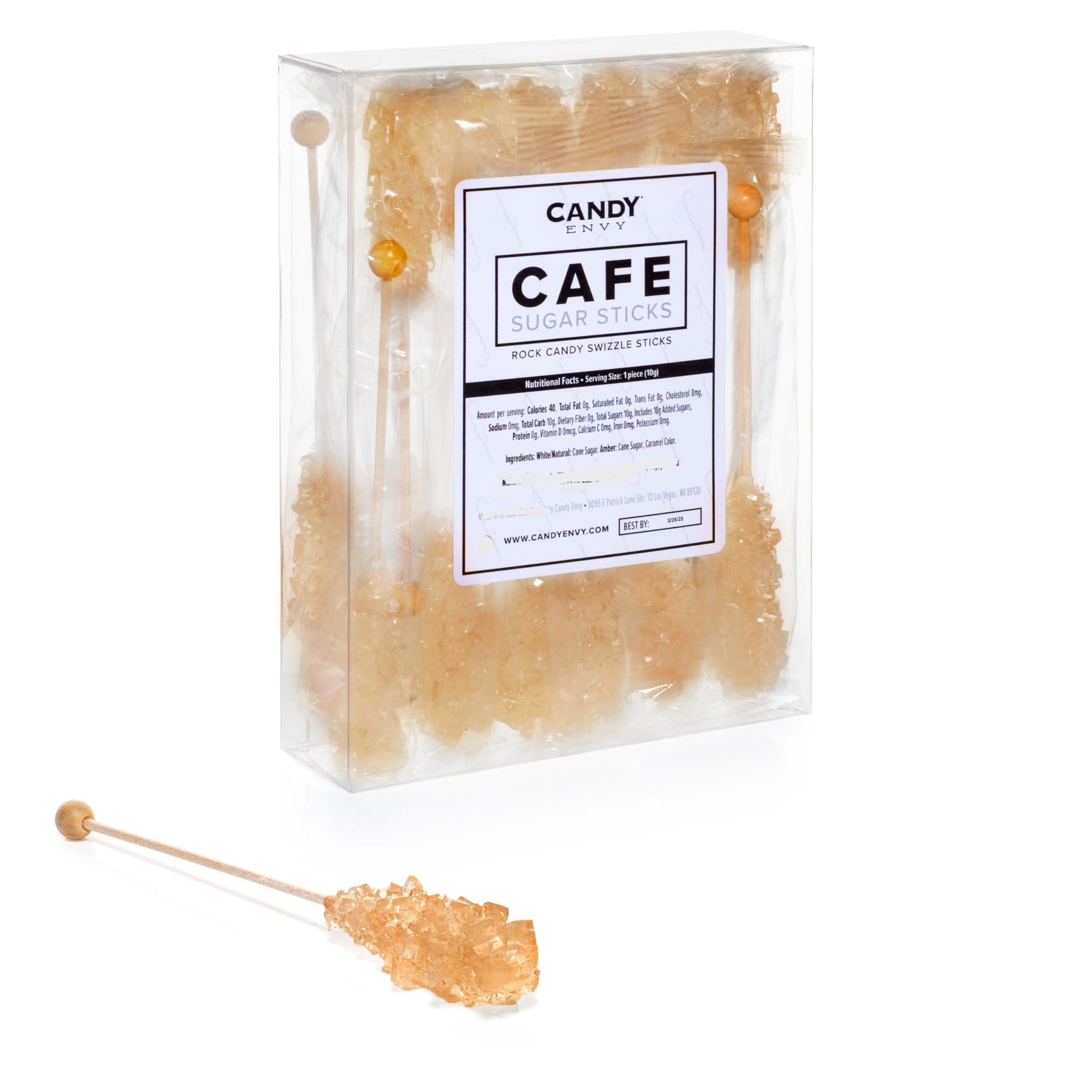 Candy Envy - Amber Caf   Sugar Sticks Mini Rock Candy - 18 Individually Wrapped Amber Treats - Original Sugar Flavored Coffee St