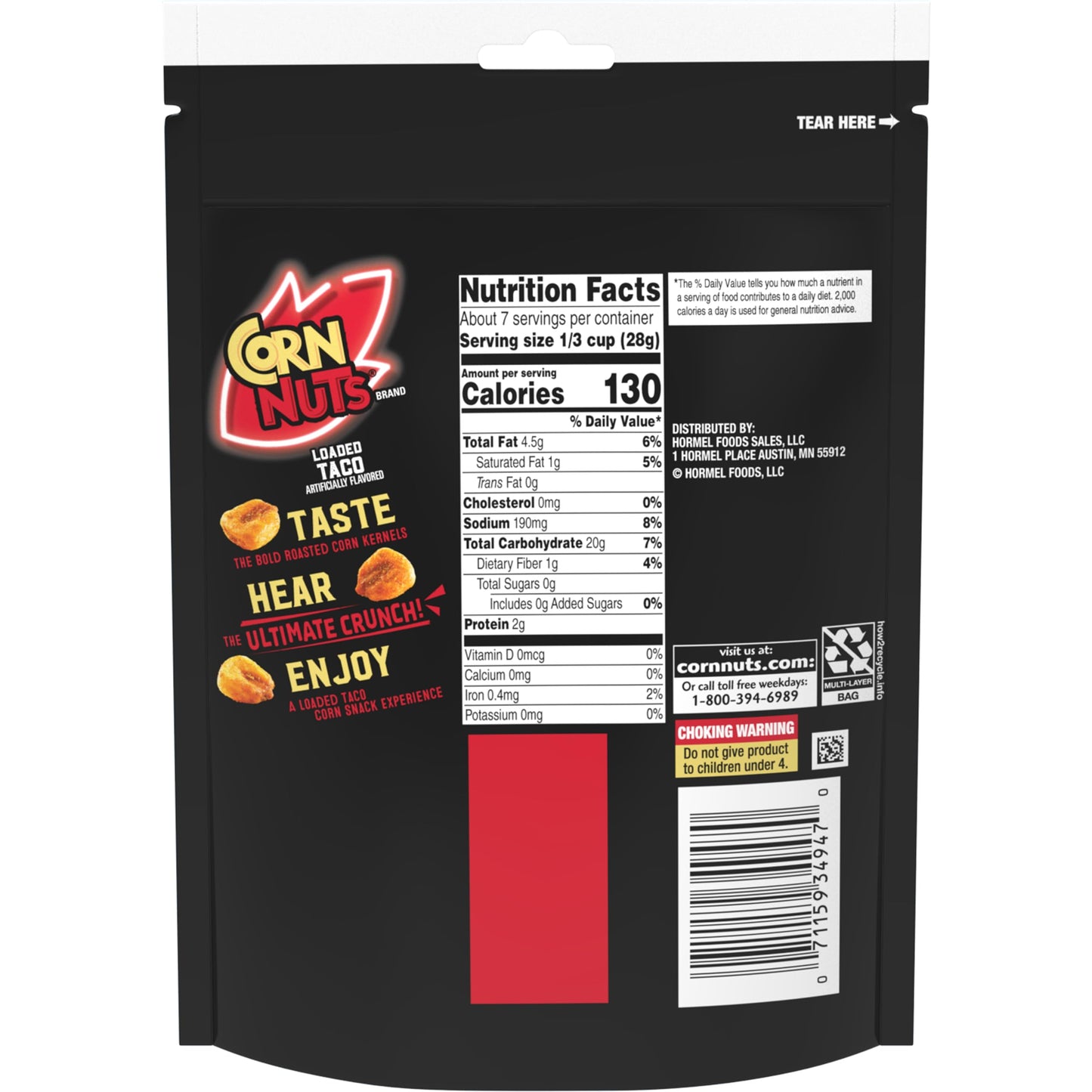 Corn Nuts Loaded Taco Flavored Corn Kernels, Crunchy Snack Box, 7oz (Pack of 12)
