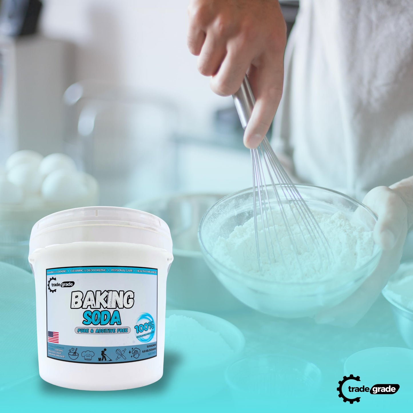 Tradegrade 100% Pure Baking Soda Powder - 30 Lb Bucket Sodium Bicarbonate | Premium Food-Grade For Baking, Bread, Cookies & More