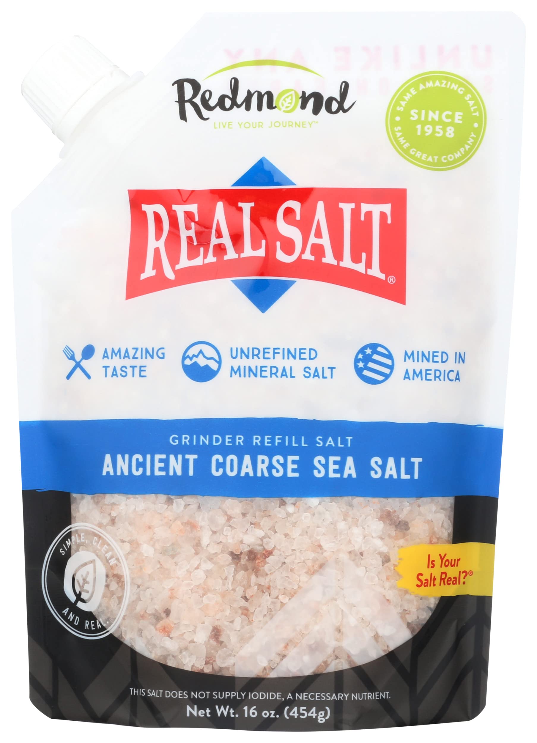 Redmond Real Sea Salt - Natural Unrefined Gluten Free Coarse,16 Ounce Pouch (6 Pack)