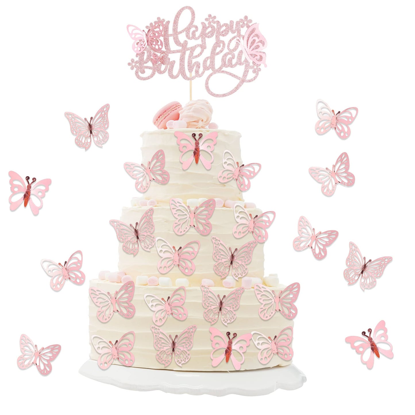 Ephlyn 25Pcs Butterfly Cake Toppers - 3D Paper Decorations for Birthday & Baby Shower - Rose Gold, Model EPH-2022-116-19
