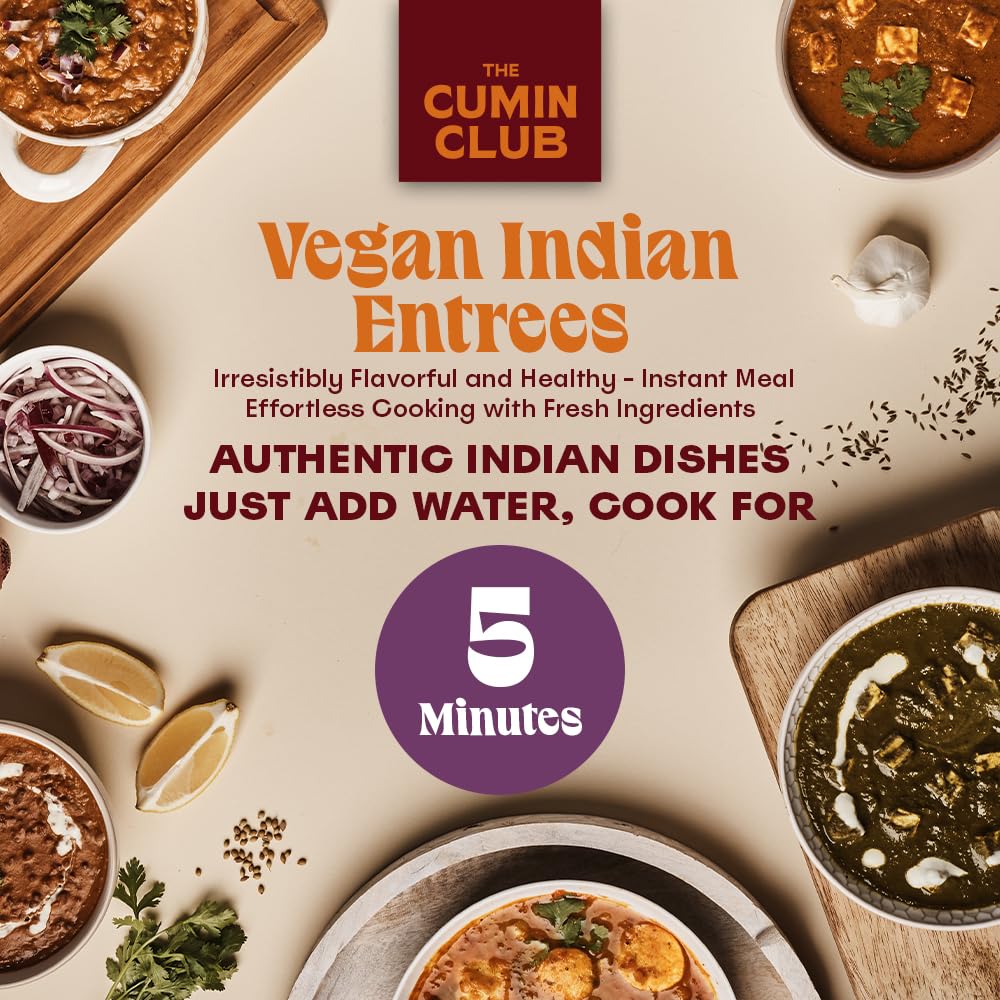 The Cumin Club Vegan Indian Entrees - Ready to Eat Instant Meal - Pack of 5, 9.13 Ounce