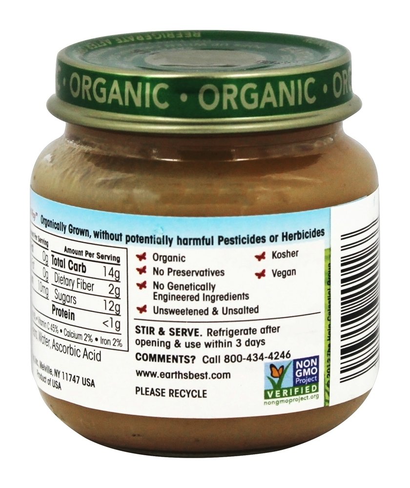 Earth'S Best Organic Baby Food Jars, Stage 2 Fruit Puree For Babies 6 Months And Older, Organic Pears, 4 Oz Resealable Glass Jar