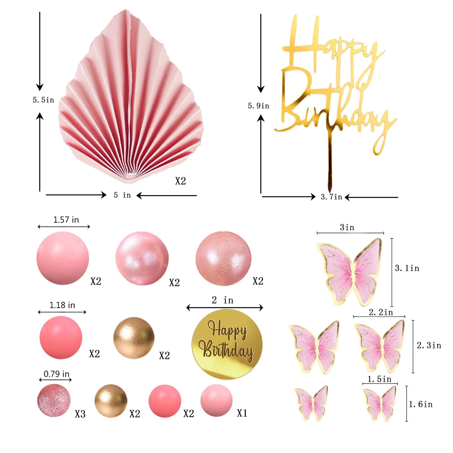 Happy Birthday Cake Topper Pink Balls Cake Topper Butterfly Balls Cake Decorations For Baby Shower Wedding Birthday Boho Party S